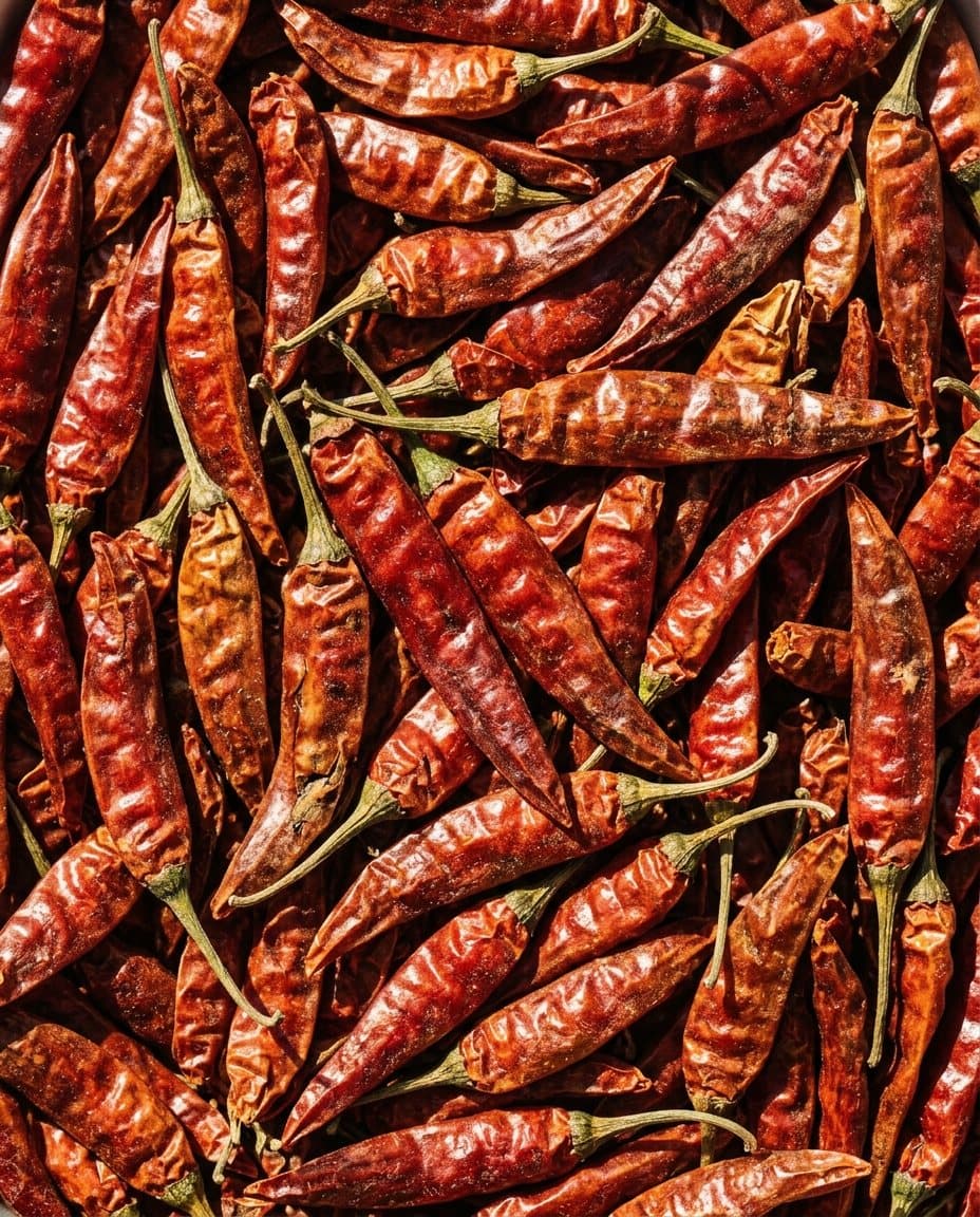 Piments rouges entiers, séchés